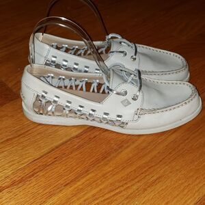 Sperry silver boat shoes